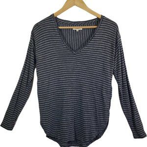 MADEWELL Medium White, Gray Stripe 3/4 Sleeves Round Hem Top